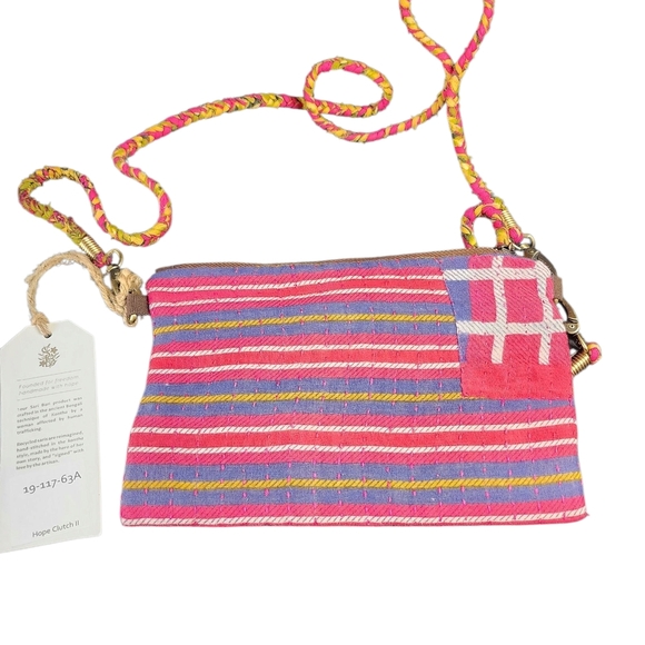 Sari Bari Pink and Blue Striped Women's Bag - Picture 2 of 4
